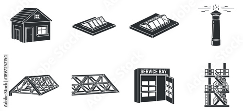 A collection of various camper vans and motorhomes in minimalist line art vector style, ideal for travel-themed designs and illustrations