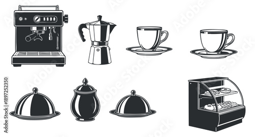 A collection of eight server illustrations in clean outline vector style, ideal for technology and IT design projects