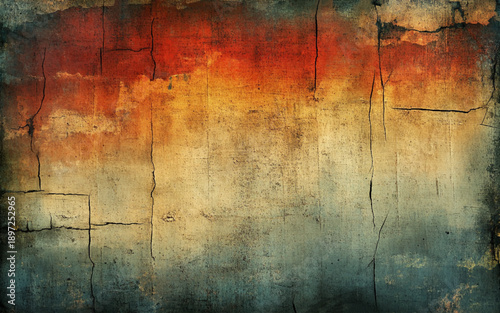 Red dark green blue yellow emerald teal viridian texture background. Painted concrete wall surface. Grunge rough uneven plaster scratched damaged. Close-up. Design Template.