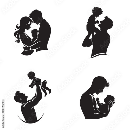 Diverse silhouettes of loving parents and their children showcasing cherished family moments