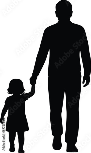 Father and daughter walking together holding hands silhouette vector illustration for family concepts