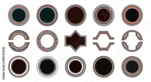 Abstract geometric shapes array on black background design elements