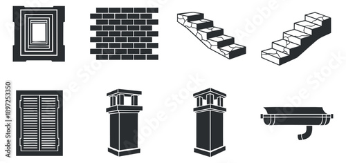 A set of real estate and technology icons in modern outline vector style, ideal for digital marketing and branding