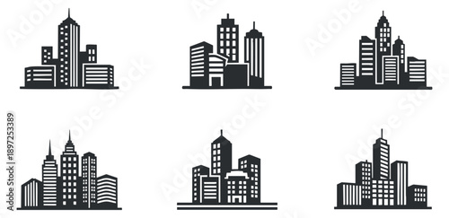 A collection of technology and hardware icons featuring servers, cooling systems, and ASIC devices in flat monochrome vector style, suitable for tech-related projects and branding