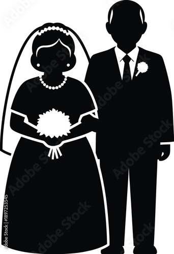 Wedding couple standing together bride and groom silhouette newly married portrait