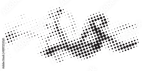 Abstract Halftone Pattern with Dynamic Black Dots on White Background.