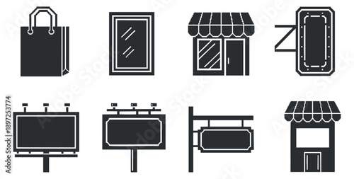 A collection of grooming and beauty items including a spray bottle, cream tube, soap bar, brush, and mirror in clean outline vector style, perfect for cosmetics branding and personal care projects