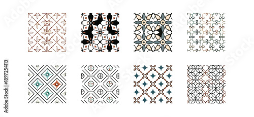 Geometric patterns set seamless repeating design abstract background