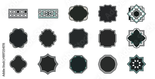 Geometric shape collection decorative design elements isolated on black