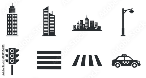 A collection of educational and historical icons including an hourglass, book, pen, quill, and clock in black and white minimalist vector style, ideal for educational materials and designs