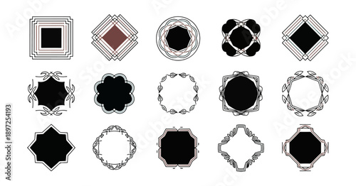 Geometric shape collection design elements on black background