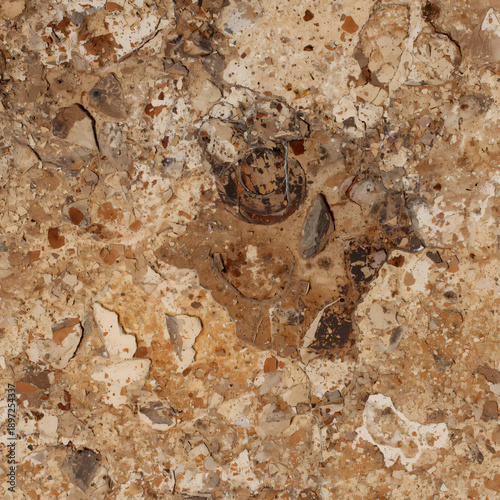 Abstract composition in brown with irregular elements and rich textures.