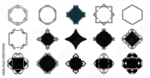 Geometric shapes collection on black background for design elements