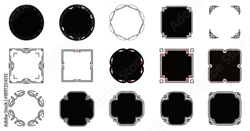 Geometric shapes collection on black background