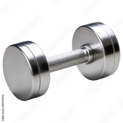 Shiny chrome dumbbell for exercise and fitness on a black background