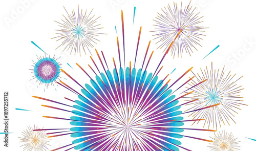 Vibrant Fireworks Display in Blue, Purple, and Orange