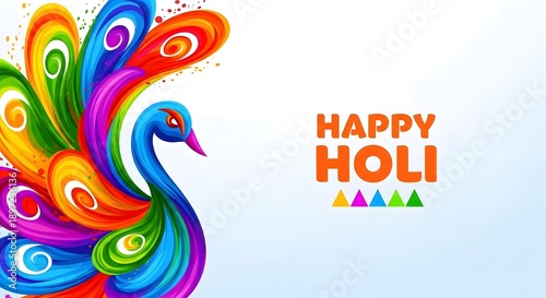 Vibrant holi celebration with colorful peacock design