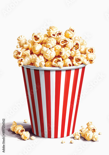 065-01-Popcorn filling a traditional red and white striped bucket for movie time