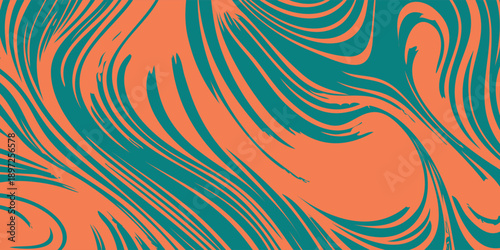Abstract Swirling Lines Pattern in Orange and Teal.