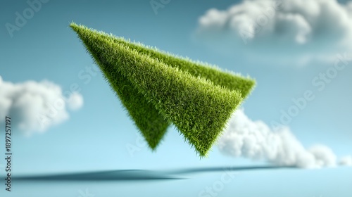 Green Grass Paper Airplane Soaring in Sky