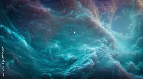 Space Nebula Background with Colorful Clouds, Wide Angle, Moving Stars and Gas, Cinematic Seamless Loop Animation
