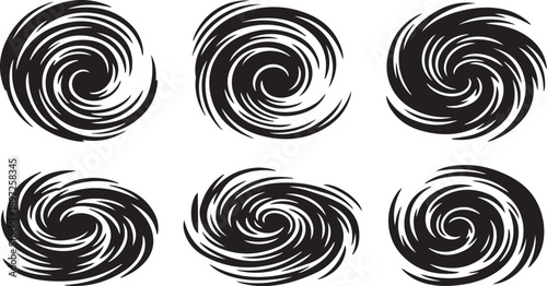 Black and white swirling abstract shapes design elements set