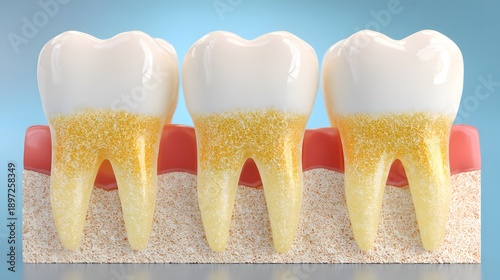 Three Teeth with Plaque Buildup on Gum Line