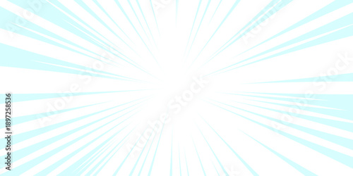 Anime focus isolated on white background. Blue background with Glowing Sunburst and Dynamic Light Rays. Modern pop art poster for summer and spring. 