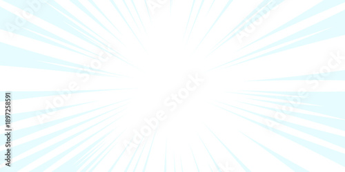 Anime focus isolated on white background. Blue background with Glowing Sunburst and Dynamic Light Rays. Modern pop art poster for summer and spring. 