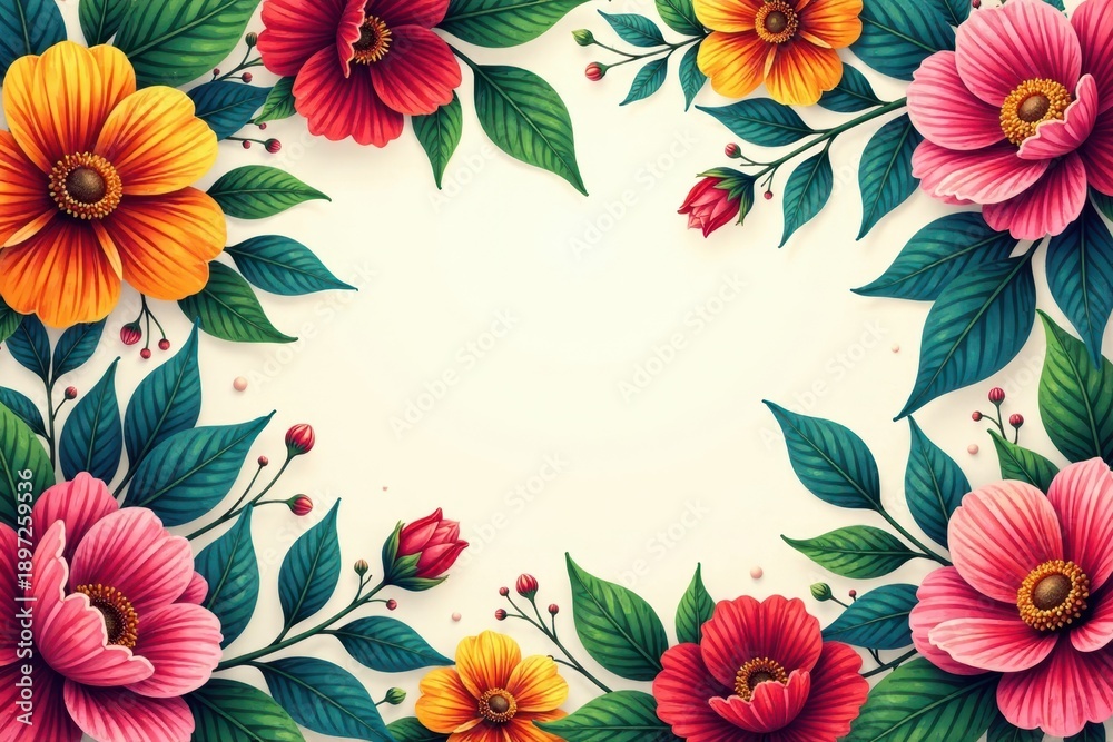 Fototapeta premium Colorful floral patterns with intricate details, vibrant colors, Latin American design