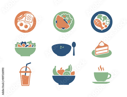 Illustrated food icons set for culinary and dietary themes