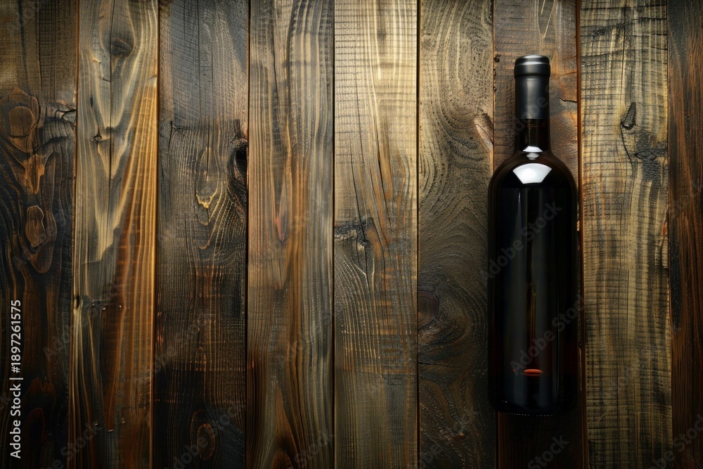 Fototapeta premium Wine bottle resting on a vintage wooden table, creating an atmosphere of sophistication and relaxation