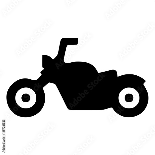 Flat vector vintage cruiser motorcycle silhouette, detailed engine block and exhaust pipes, clean white background