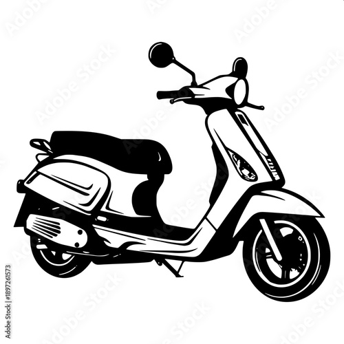 Flat vector vintage cruiser motorcycle silhouette, detailed engine block and exhaust pipes, clean white background