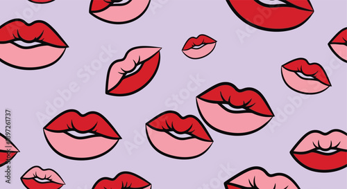 Vibrant red and pink lips pattern, a playful and bold design.