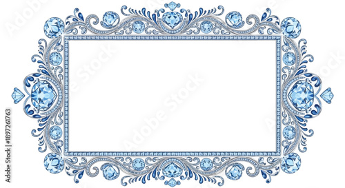 Ornate rectangular frame with blue diamonds and scrolls