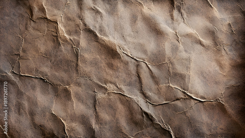 Dark brown crumpled paper close up background. 