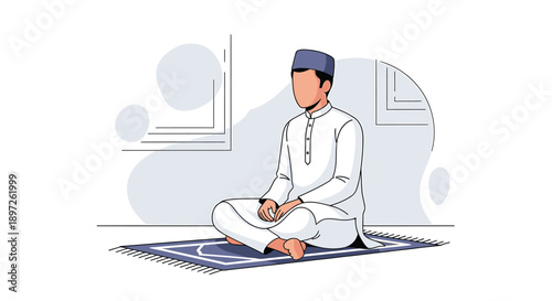 Man sitting on prayer mat in meditation