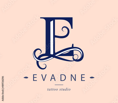Logo, capital letter E. Monogram of Botanical Minimalistic, Initial. with Organic Plant Elements. Vector design. beauty salon. for tattoo studio