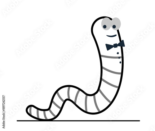 black worm, flat style. Earthworm is a cartoon character. vector Isolated illustration Worm on white background.
