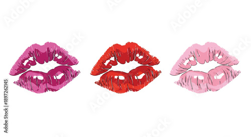 Vibrant Lipstick Kisses Collection on White Background.