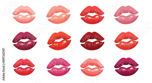 Collection of vibrant lipstick kiss prints in various shades and textures.
