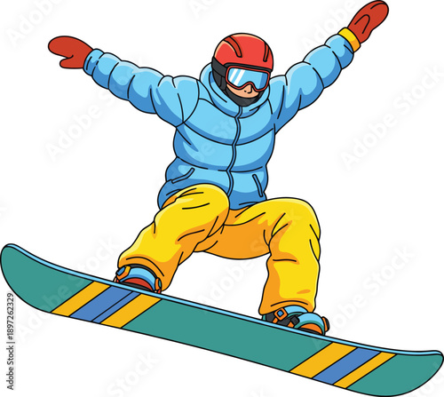 A snowboarder wearing a helmet jumps high in the air on a white background