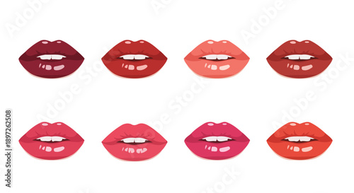 Collection of vibrant glossy lips in various shades.