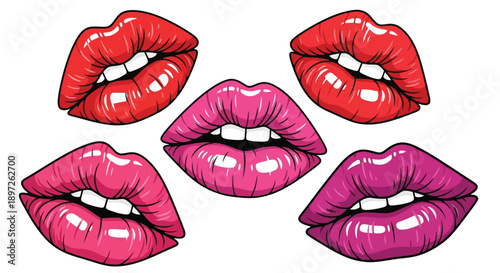 Vibrant Pop Art Lips Collection in Red and Pink Hues.