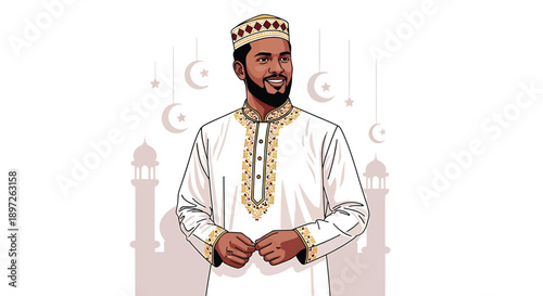Smiling muslim man in traditional clothing
