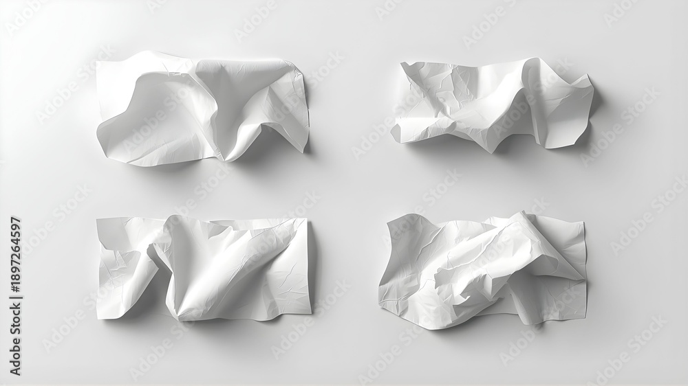Obraz premium Aesthetic Composition of Four Crinkled White Paper Sheets on a Neutral Background