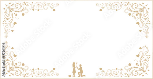 Elegant Gold Frame with Floral Swirls and Silhouette Couple