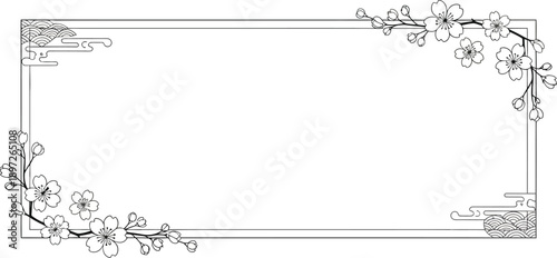 Minimalist Oriental Frame with Cherry Blossom Branches