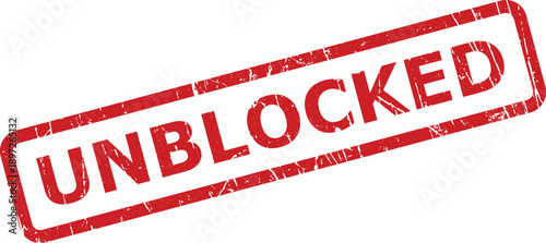 Red grunge stamp displaying the word UNBLOCKED across a clean white isolated background